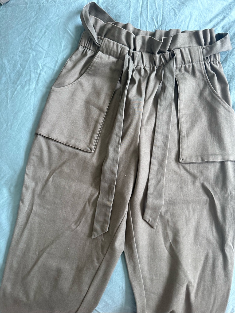 BCBGeneration Olive Green Paperbag Pants with Tie Waist